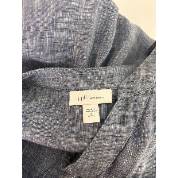 J. Jill Love Linen Button Front Shirt Dress Small Petite SP Chambray Blue Midi g - Picture 4 of 10